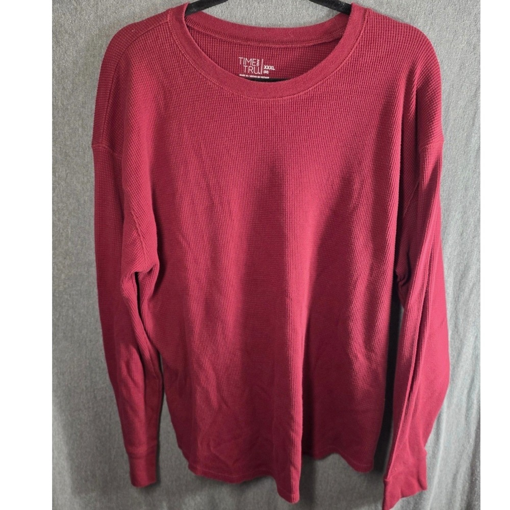 Time and & Tru Waffle Knit Thermal Top Womens Plus Size XXXL 22 Burgundy Long Sl